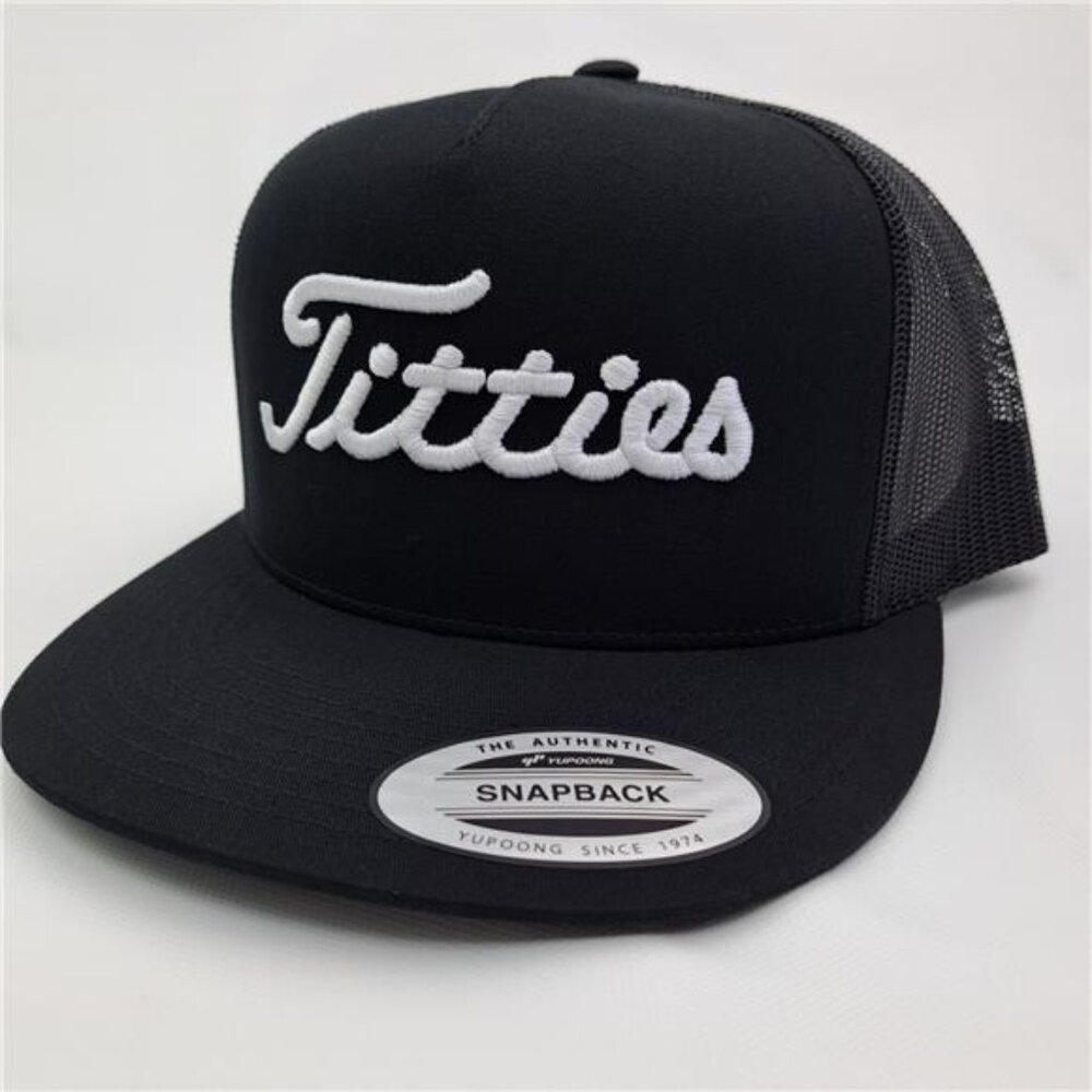 Retro Vintage Style Titties 3D Puff Trucker Snapback Hat Golf Pun Made USA Funny - Picture 2 of 4